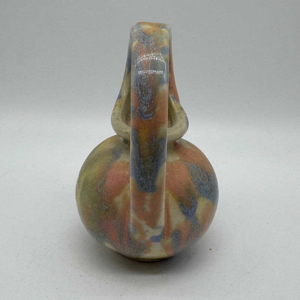 Vintage MCM Sculptural Loop Handle Ewer Vase Pastel Drip Glaze Pitcher Art Deco - Picture 3 of 10